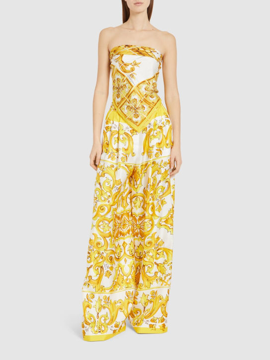 Dolce&Gabbana: Maiolica printed silk twill scarf - Yellow - women_1 | Luisa Via Roma