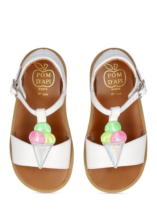 Pom D'api: Ice cream leather sandals w/ glitter - Beyaz - kids-girls_1 | Luisa Via Roma