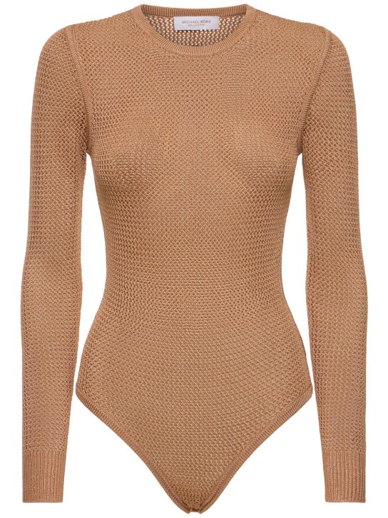 Michael Kors Collection: Long sleeve stretch viscose bodysuit - Bej - women_0 | Luisa Via Roma