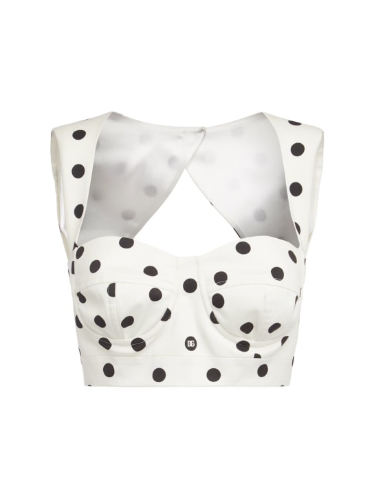 Dolce&Gabbana: Polka dots print drill crop top - Black/White - women_0 | Luisa Via Roma