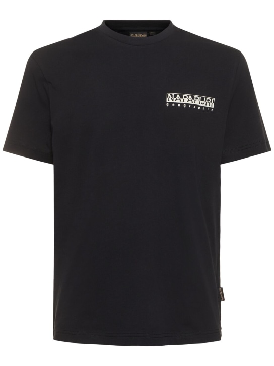 Napapijri: S-Tahi 코튼 티셔츠 - 블랙 - men_0 | Luisa Via Roma