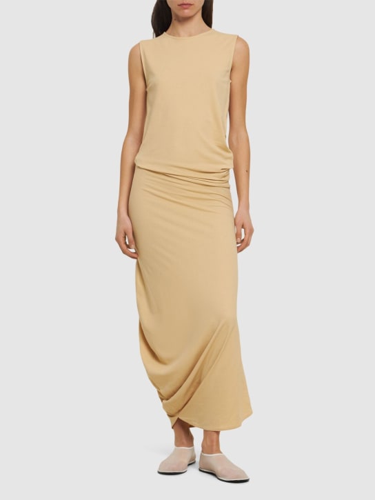 Lemaire: Fitted twisted cotton midi dress - Beige - women_1 | Luisa Via Roma