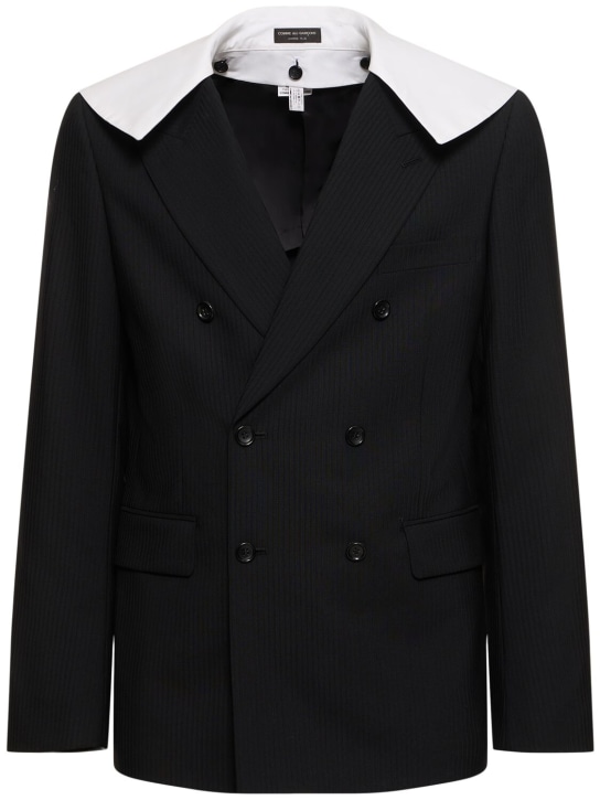 Comme des Garçons Homme Plus: Wool double breast blazer - Black/White - men_0 | Luisa Via Roma