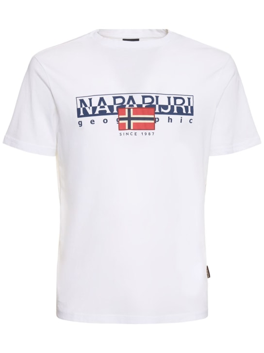 Napapijri: Camiseta de algodón - Blanco Brillant - men_0 | Luisa Via Roma
