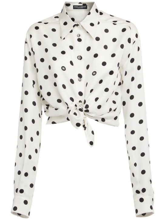 Dolce&Gabbana: Camisa de sarga de seda con estampado - Negro/Blanco - women_0 | Luisa Via Roma