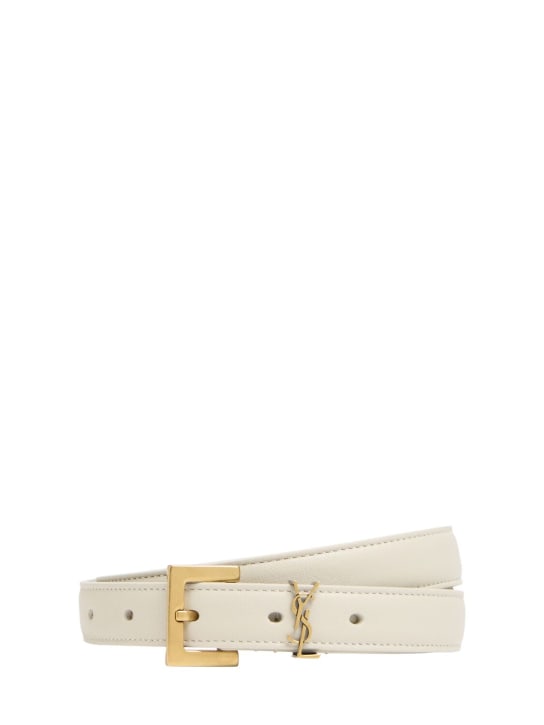 Saint Laurent: 20mm Monogram leather belt - Crema Soft - women_0 | Luisa Via Roma