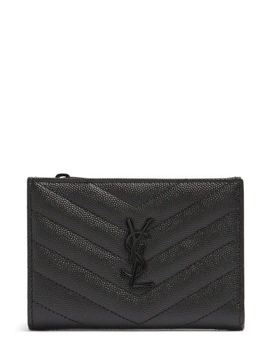 Saint Laurent: Monogram leather bifold wallet - Black - women_0 | Luisa Via Roma