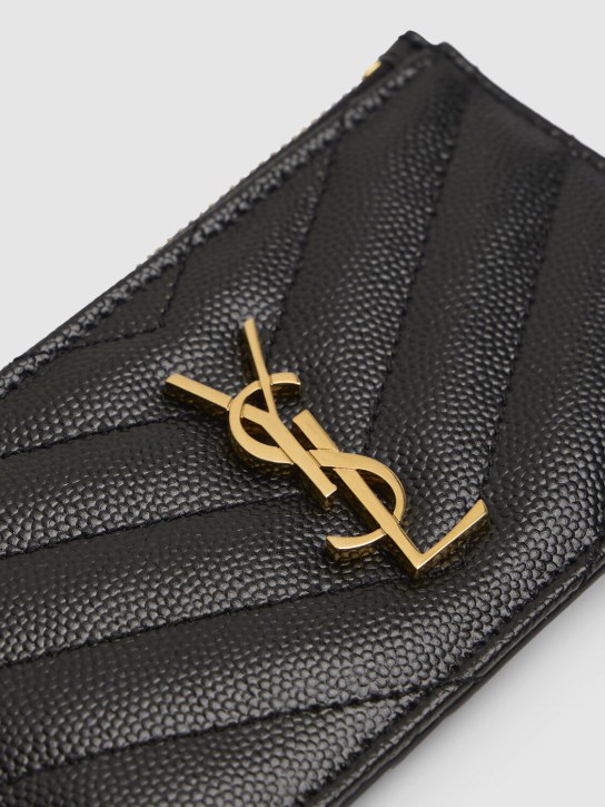 Saint Laurent: Monogram grained leather zip card case - Black - women_1 | Luisa Via Roma