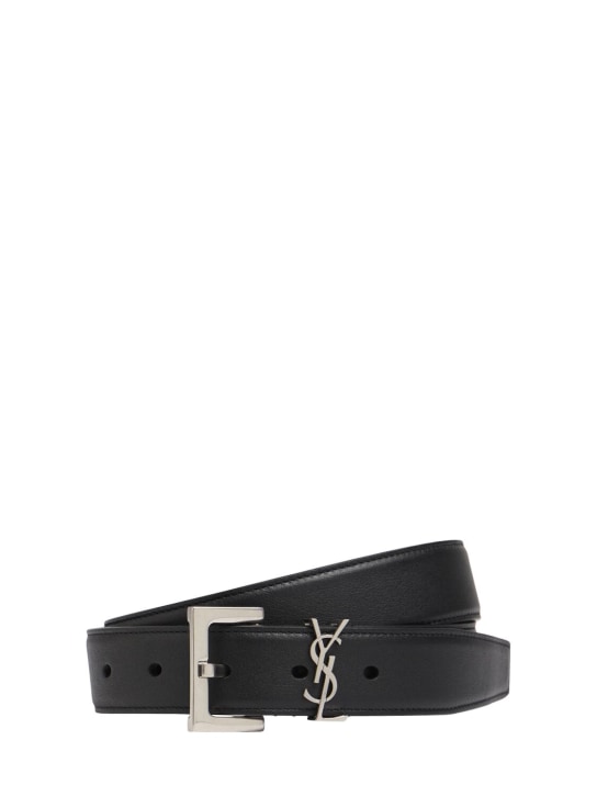 Saint Laurent: 3cm Monogram smooth leather belt - Black - women_0 | Luisa Via Roma