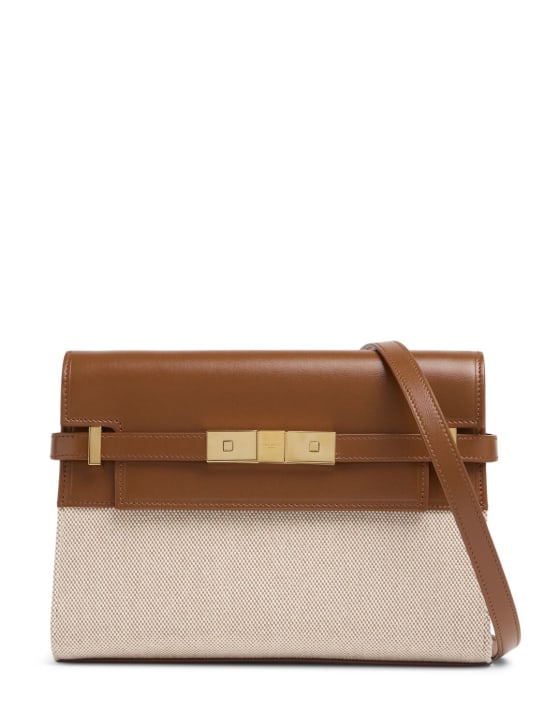Saint Laurent: Small Manhattan cotton & leather bag - Doğal - women_0 | Luisa Via Roma
