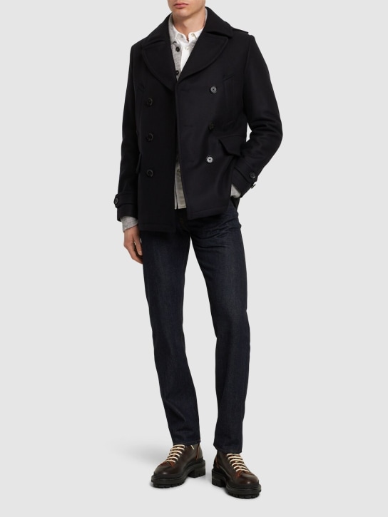 Belstaff: Milford wool blend peacoat - Ink Blue - men_1 | Luisa Via Roma