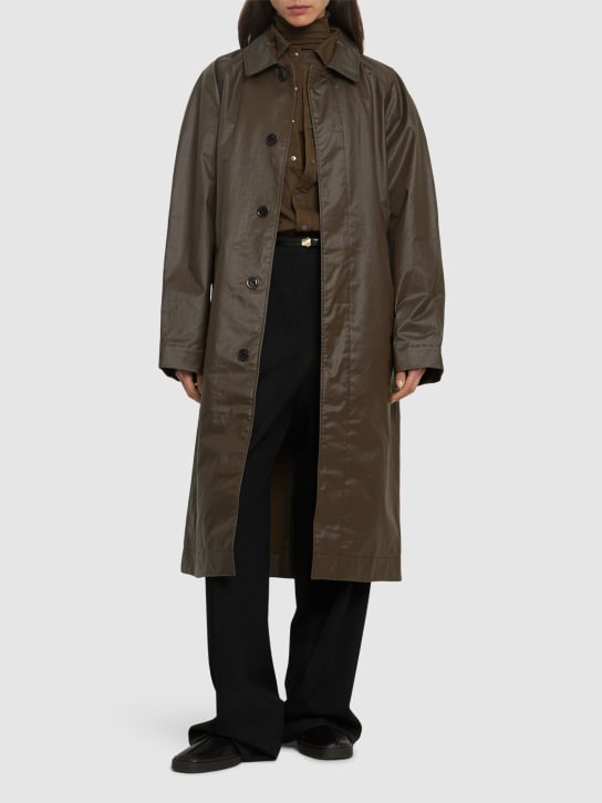 Lemaire: Belted cotton long raincoat - Brown - women_1 | Luisa Via Roma