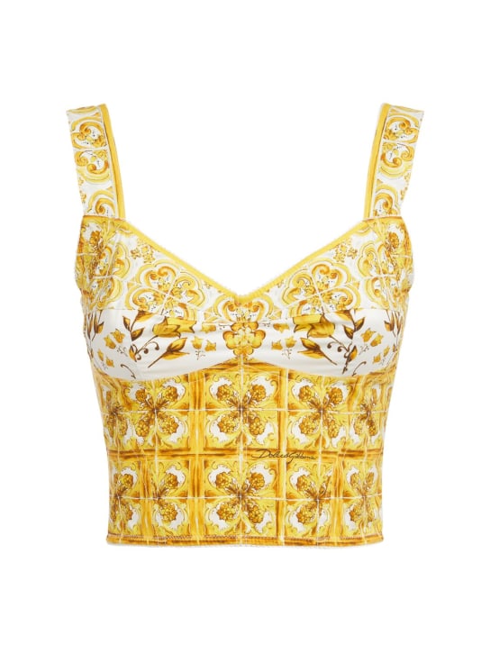 Dolce&Gabbana: Maiolica printed cropped top - Yellow/Multi - women_0 | Luisa Via Roma