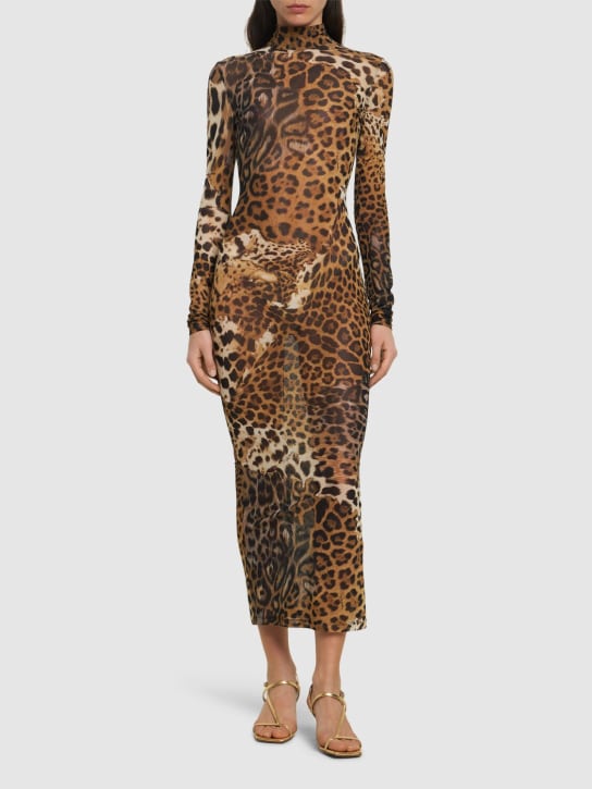 Roberto Cavalli: Vestito Jaguar in tulle stampato - Marrone/Multi - women_1 | Luisa Via Roma