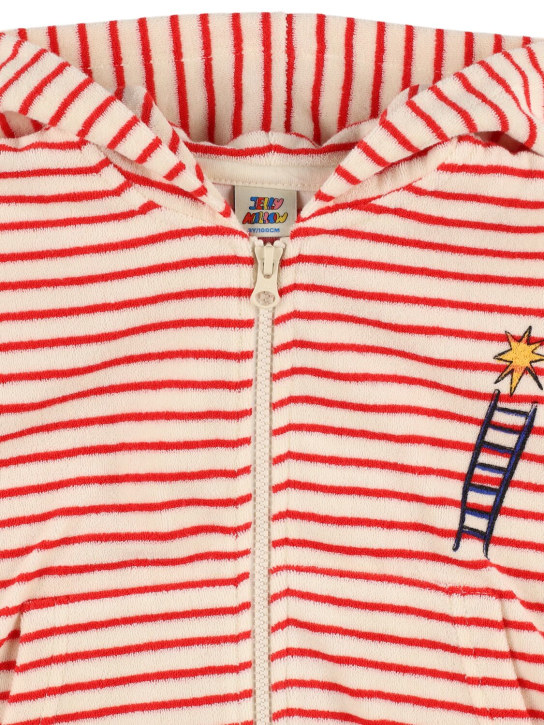 Jellymallow: Striped cotton blend zip hoodie - Red - kids-boys_1 | Luisa Via Roma