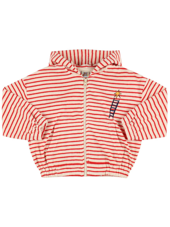 Jellymallow: Striped cotton blend zip hoodie - Red - kids-girls_0 | Luisa Via Roma