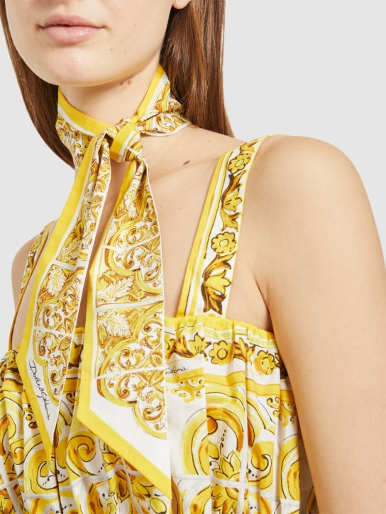 Dolce&Gabbana: Foulard bandeau en coton imprimé Maioica - Jaune - women_1 | Luisa Via Roma