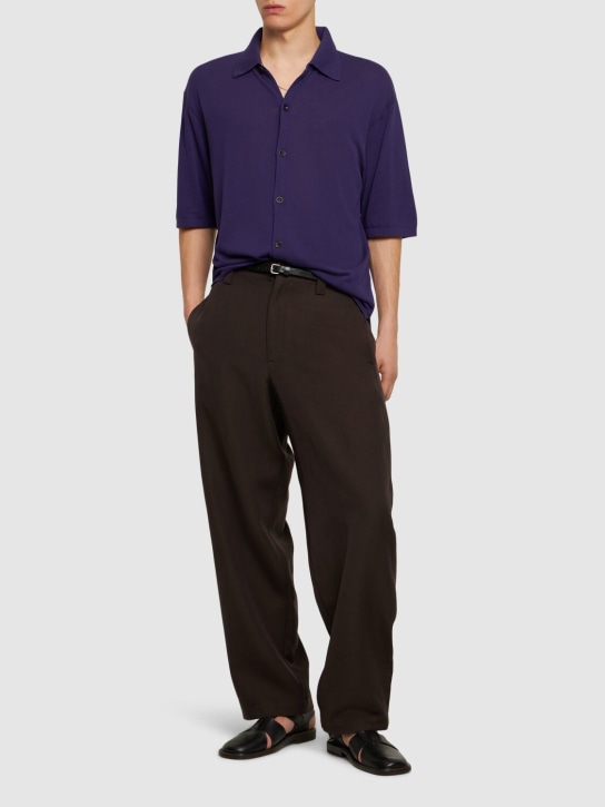 Lemaire: 棉质针织短袖POLO衫 - 紫色 - men_1 | Luisa Via Roma