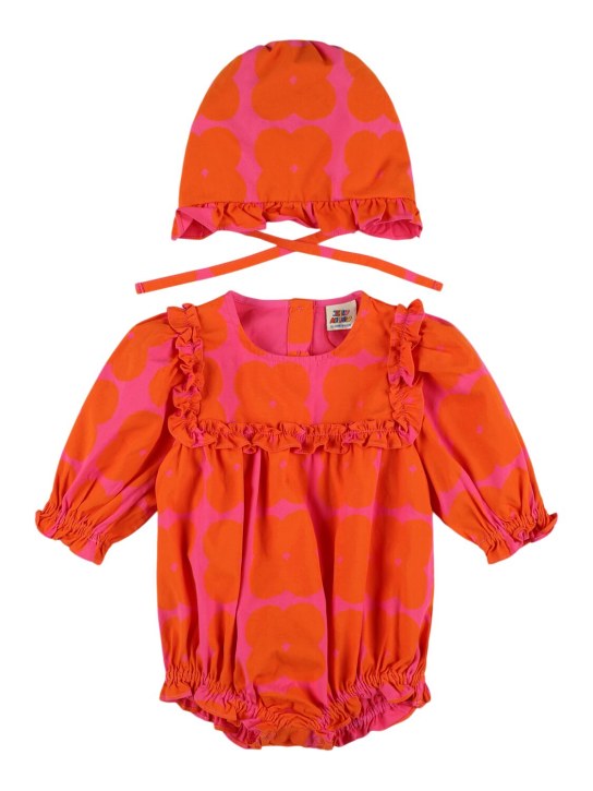 Jellymallow: Cotton romper & hat - Red/Pink - kids-girls_0 | Luisa Via Roma