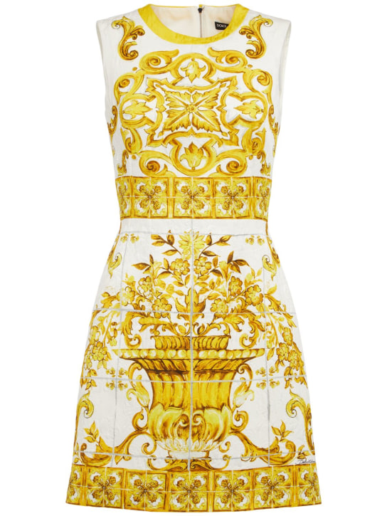Dolce&Gabbana: Printed sleeveless mini dress - Sarı/Renkli - women_0 | Luisa Via Roma