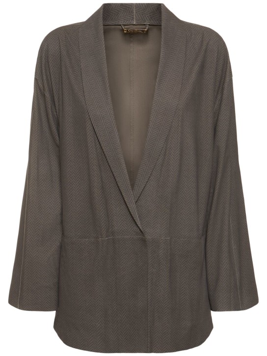 Giorgio Armani: Single breasted suede caban jacket - Brown - women_0 | Luisa Via Roma