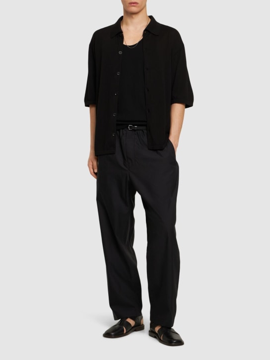 Lemaire: 棉质针织短袖POLO衫 - 黑色 - men_1 | Luisa Via Roma