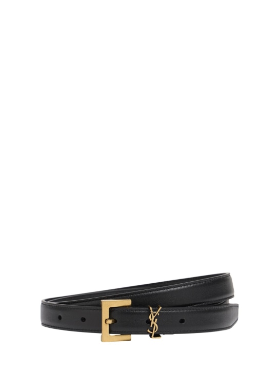 Saint Laurent: 20mm Monogram leather belt - Black - women_0 | Luisa Via Roma