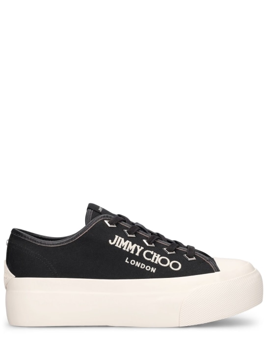Jimmy Choo: Palma Maxi canvas & leather sneakers - Siyah/Beyaz - women_0 | Luisa Via Roma