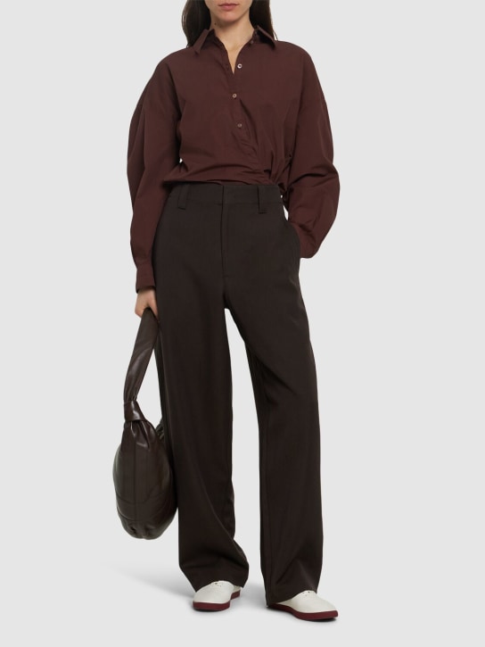Lemaire: Straight collar twisted cotton shirt - Brown - women_1 | Luisa Via Roma
