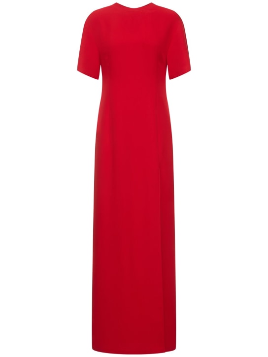Valentino: Robe longue en cady de soie à manches courtes - Rouge - women_0 | Luisa Via Roma