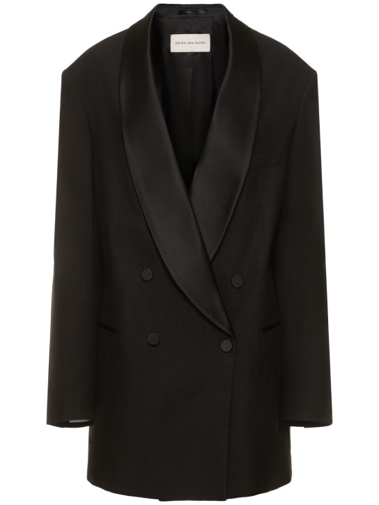Dries Van Noten: Oversize linen blend blazer - Black - women_0 | Luisa Via Roma