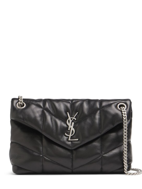 Saint Laurent: Small Puffer leather shoulder bag - Siyah - women_0 | Luisa Via Roma