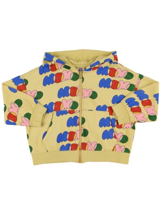 Jellymallow: Sweat-shirt zippé en coton imprimé à capuche - Beige/Multi - kids-girls_0 | Luisa Via Roma