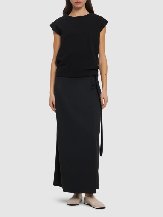 Lemaire: Cap sleeve linen blend t-shirt - Black - women_1 | Luisa Via Roma