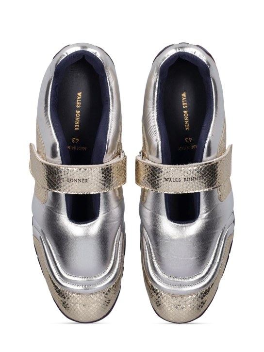 Wales Bonner: Printed croco metallic leather sneakers - men_5 | Luisa Via Roma