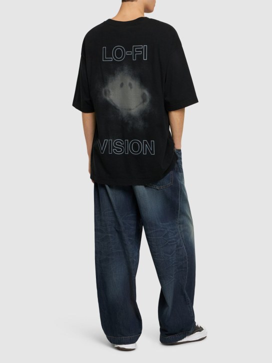 Mihara Yasuhiro: Smiley Face printed cotton t-shirt - Siyah - men_1 | Luisa Via Roma