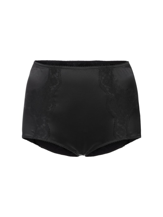 Dolce&Gabbana: Slip in raso di seta stretch con dettagli in pizzo - Nero - women_0 | Luisa Via Roma