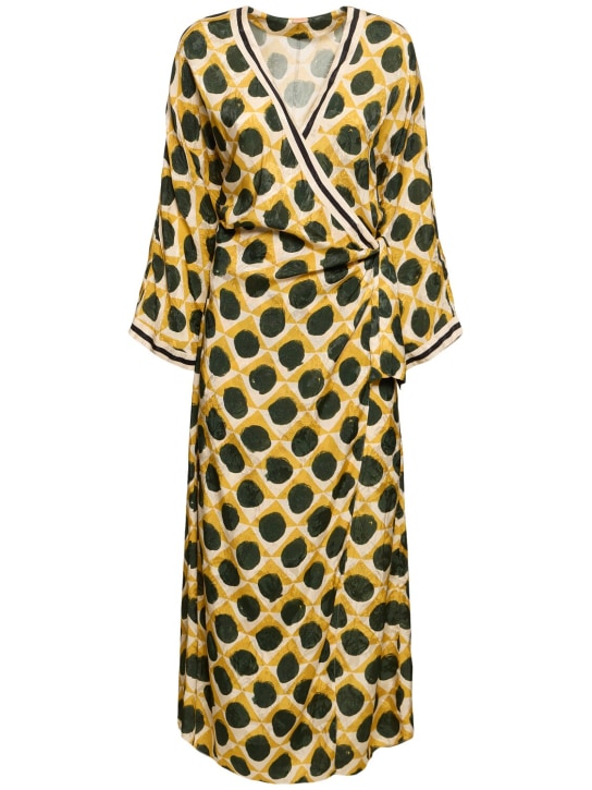 Johanna Ortiz: Jacquard long sleeve long wrap dress - Yellow - women_0 | Luisa Via Roma