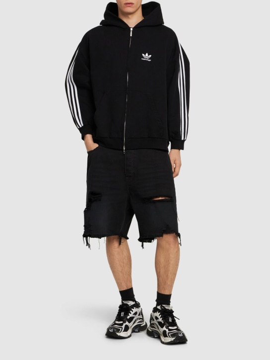 Balenciaga: Adidas small fit zip-up cotton hoodie - Siyah/Beyaz - men_1 | Luisa Via Roma