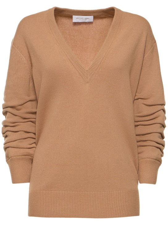 Michael Kors Collection: Cashmere v neck sweater - Beige - women_0 | Luisa Via Roma