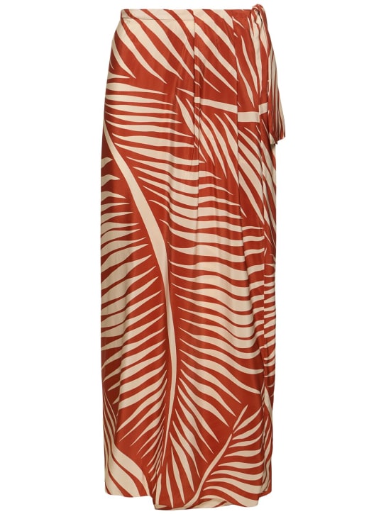 Johanna Ortiz: Printed silk long wrap skirt - Red/Beige - women_0 | Luisa Via Roma