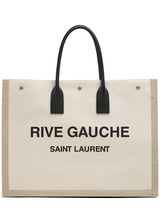 Saint Laurent: Rive Gauche canvas tote bag - Gri/Siyah - women_0 | Luisa Via Roma