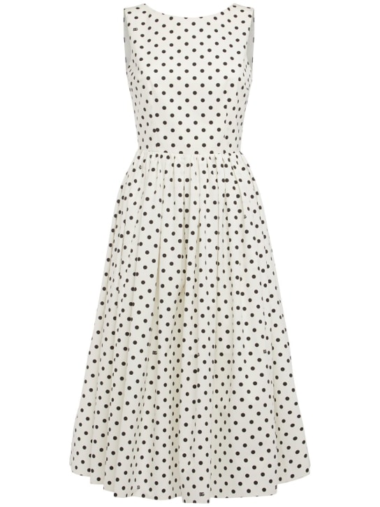 Dolce&Gabbana: Polka dots sleeveless cotton midi dress - Black/White - women_0 | Luisa Via Roma