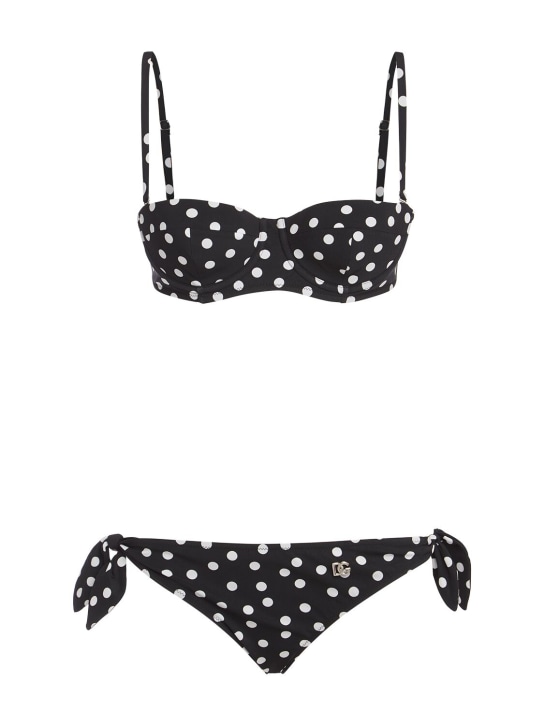 Dolce&Gabbana: Polka dots bikini set - Beyaz/Siyah - women_0 | Luisa Via Roma