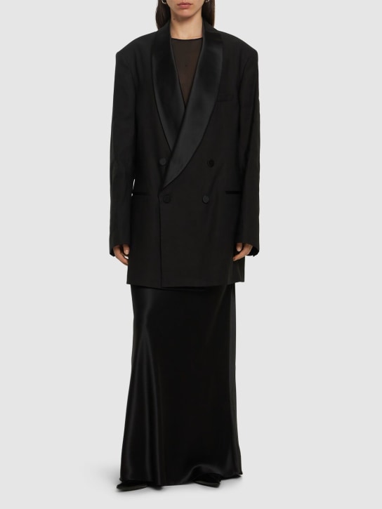 Dries Van Noten: Oversize linen blend blazer - Siyah - women_1 | Luisa Via Roma
