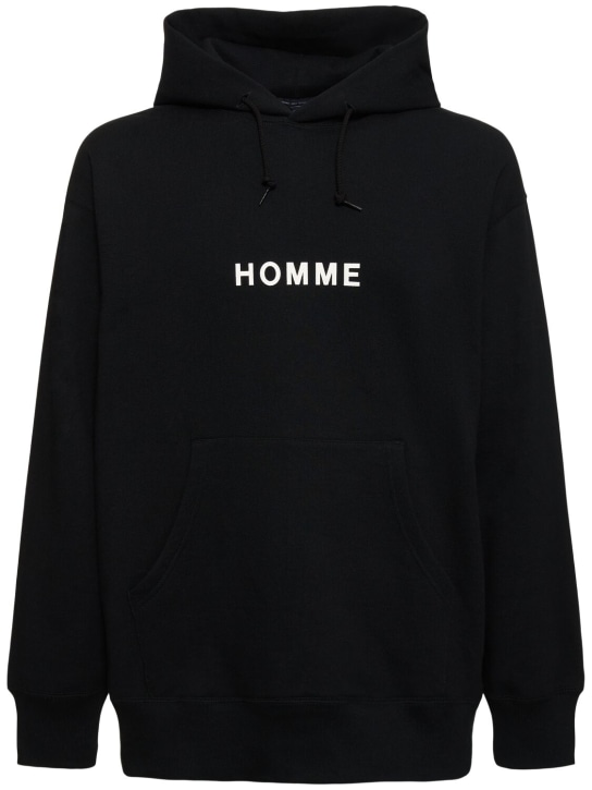 Comme des Garçons Homme: Printed logo cotton hoodie - Siyah - men_0 | Luisa Via Roma