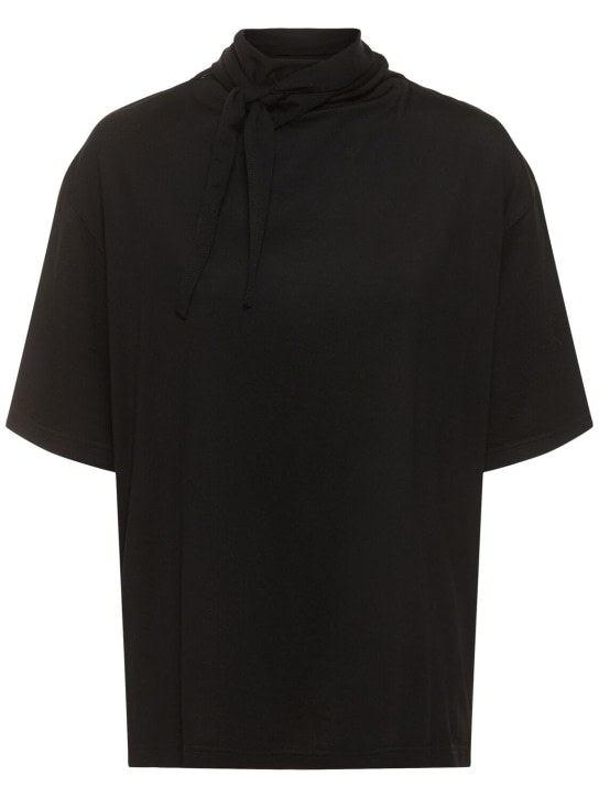 Lemaire: 围巾领棉质T恤 - 黑色 - women_0 | Luisa Via Roma