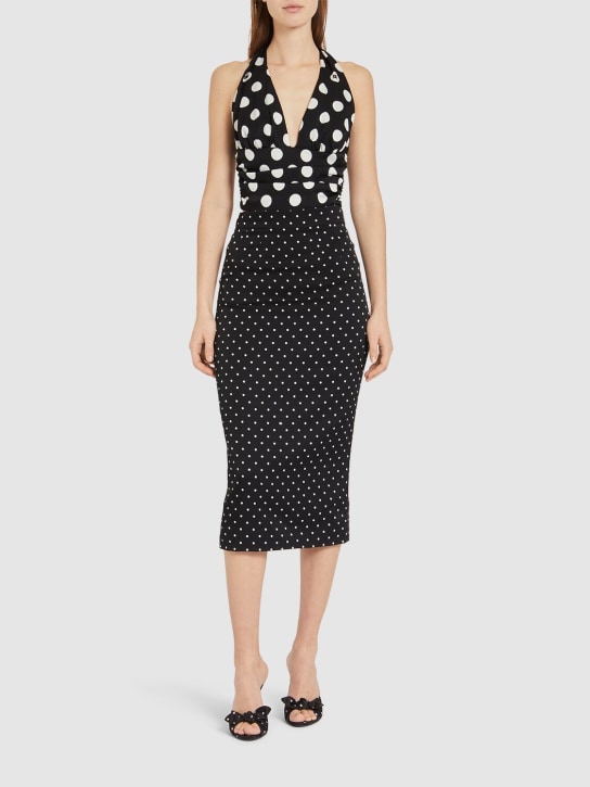 Dolce&Gabbana: Polka dots logo silk midi skirt - Beyaz/Siyah - women_1 | Luisa Via Roma