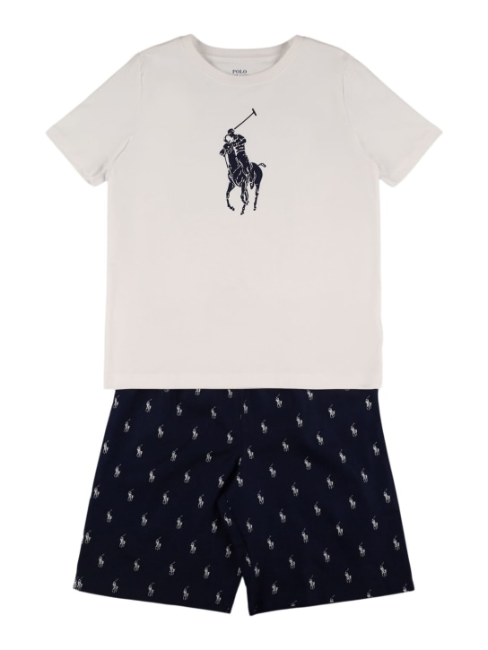 Polo Ralph Lauren: Camiseta y shorts de jersey de algodón - Azul Marino - kids-boys_0 | Luisa Via Roma