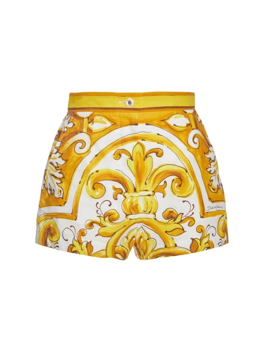 Dolce&Gabbana: Shorts de popelina estampados - Amarillo/Multi - women_0 | Luisa Via Roma